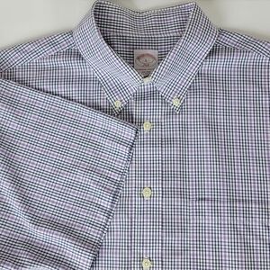 Brooks Brothers 346 Purple/White Gingham‎ Plaid Short Sleeve Button Down Shirt L